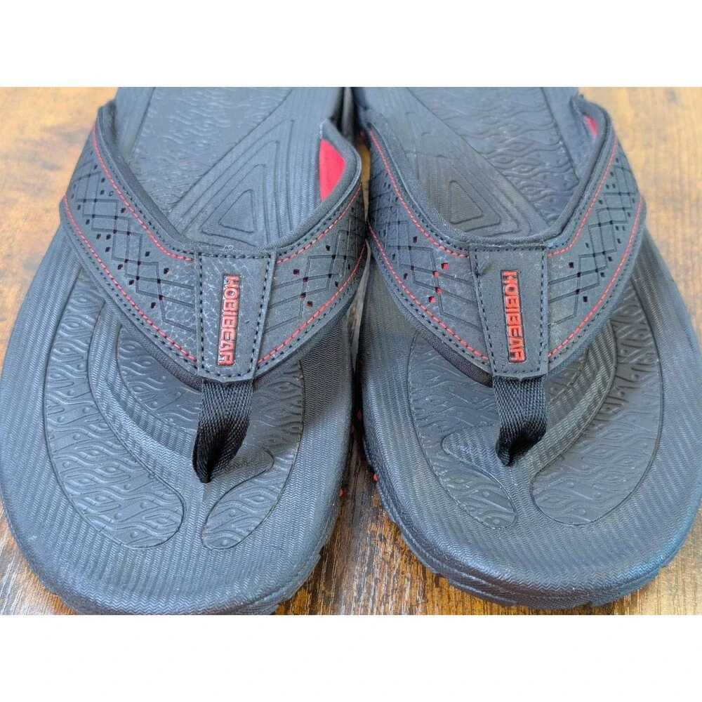 Hobibear Mens Size 10 Black Red Thong Slide On Cushioned Flip Flop Sandal Shoes